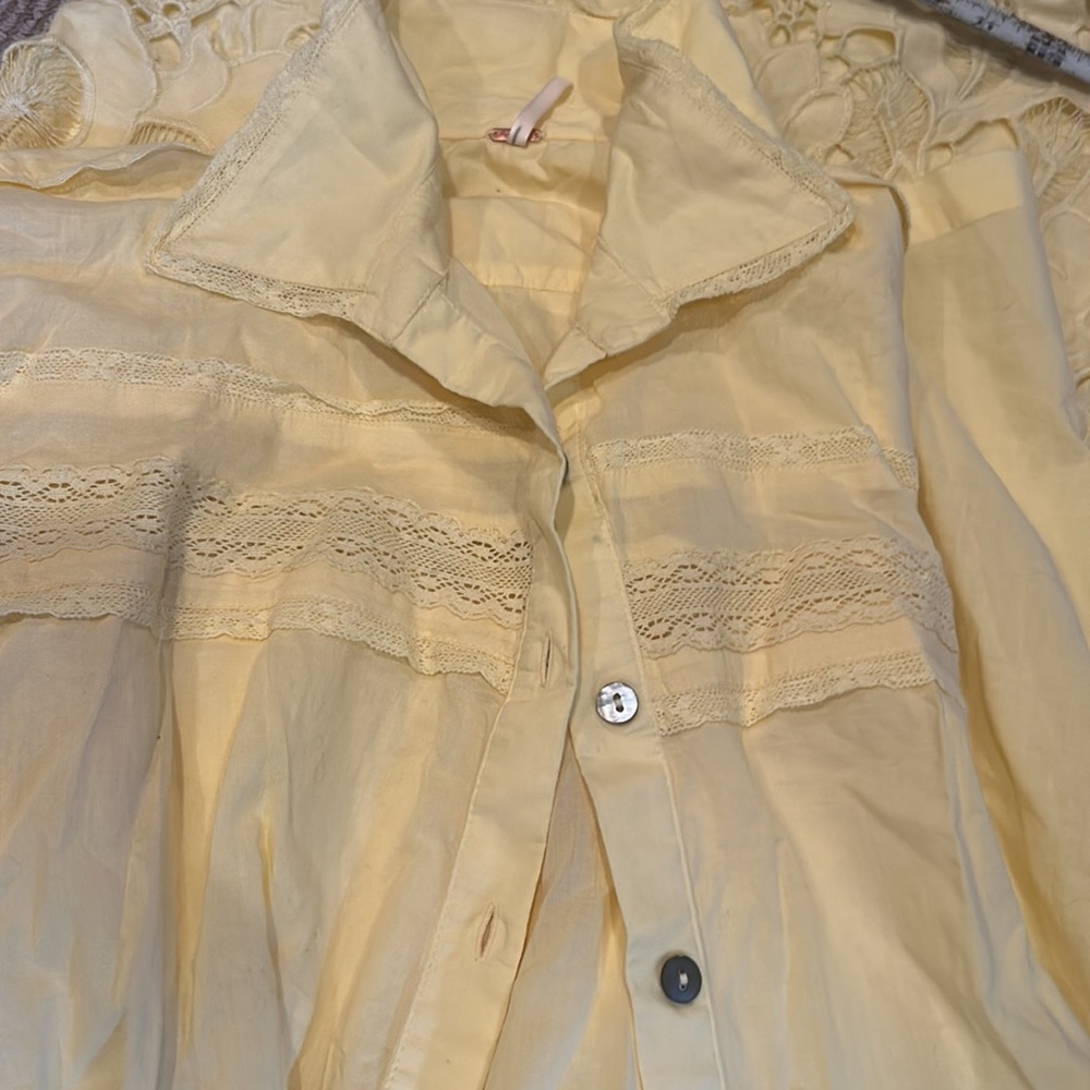 NWOT FREE PEOPLE co-ord Yellow Lace eyelet Dress Button-Up Shirt set size large - Picture 9 of 16